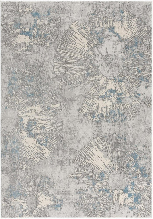 7' X 10' Blue Abstract Circular Motifs Area Rug