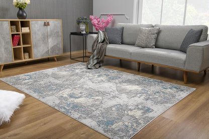 7' X 10' Blue Abstract Circular Motifs Area Rug