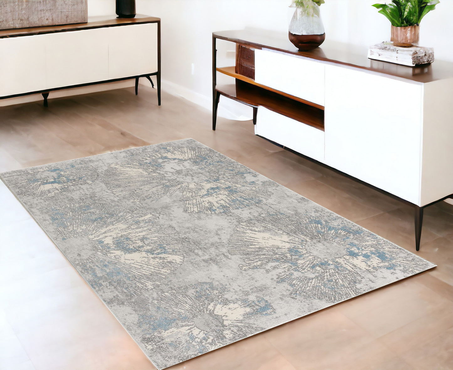 4' X 6' Blue Abstract Dhurrie Area Rug