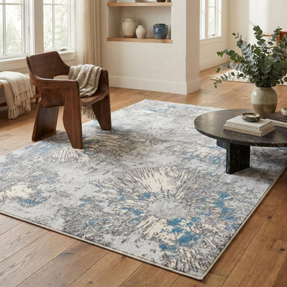 4' X 6' Blue Abstract Dhurrie Area Rug