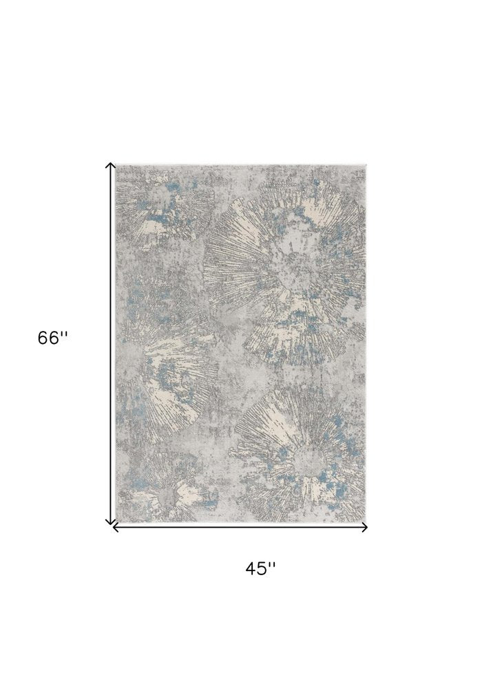 4' X 6' Blue Abstract Dhurrie Area Rug