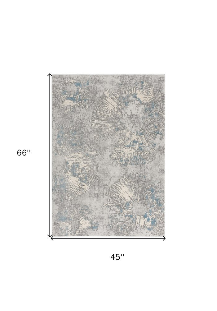4' X 6' Blue Abstract Dhurrie Area Rug