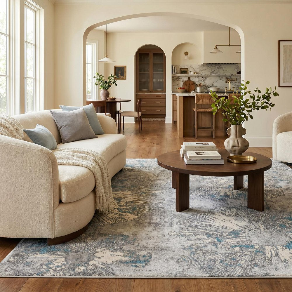 4' X 6' Blue Abstract Dhurrie Area Rug