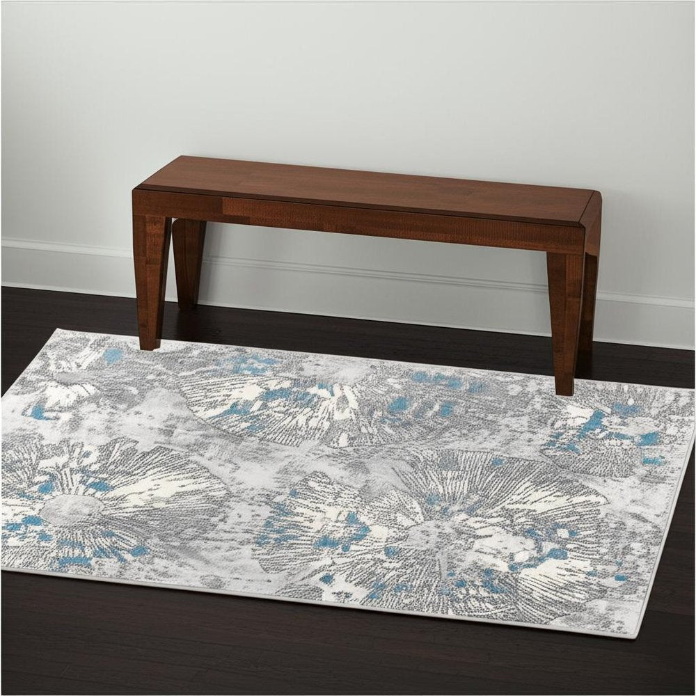 4' X 6' Blue Abstract Dhurrie Area Rug
