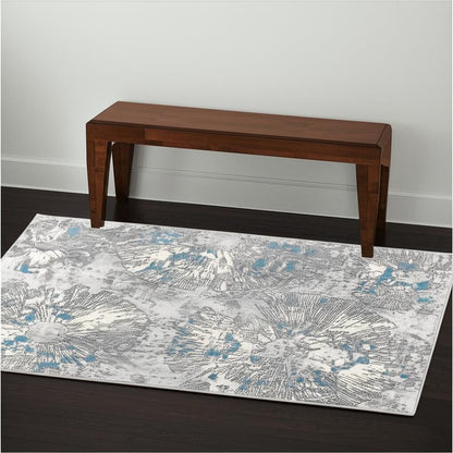 4' X 6' Blue Abstract Dhurrie Area Rug