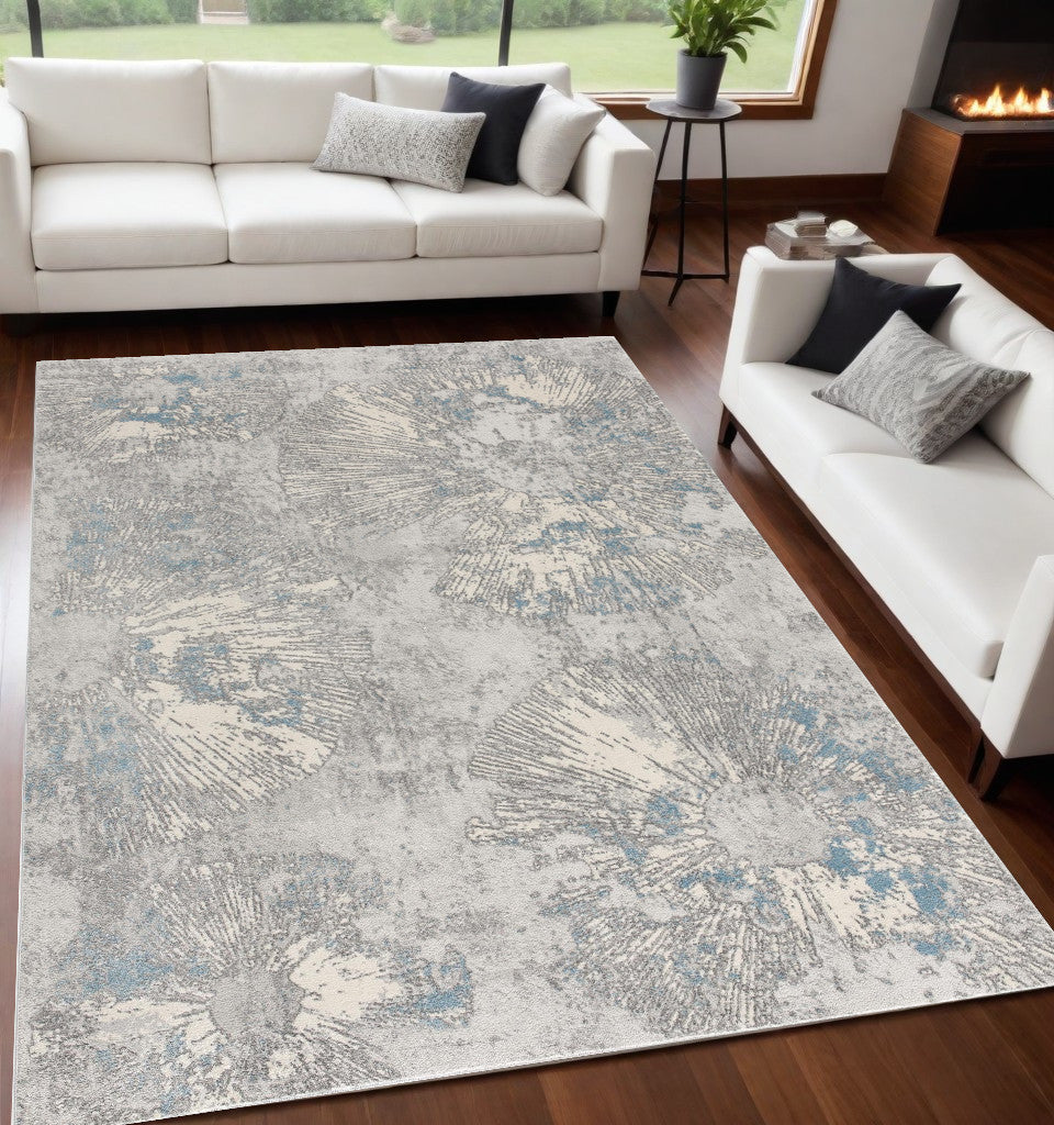 4' X 6' Blue Abstract Dhurrie Area Rug