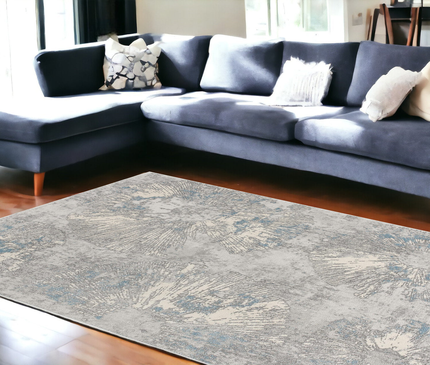 4' X 6' Blue Abstract Dhurrie Area Rug