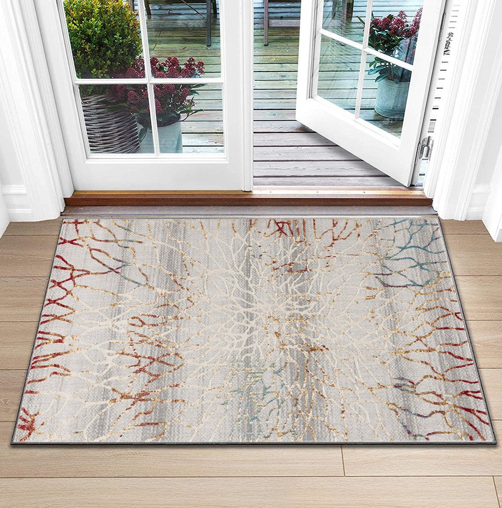 5' X 8' Gold And Ivory Abstract Branches Area Rug