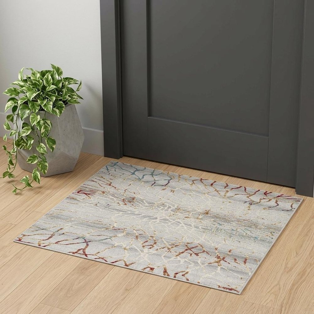 3' X 5' Gold And Ivory Abstract Branches Area Rug