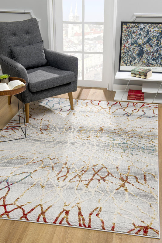 5' X 8' Gold And Ivory Abstract Branches Area Rug