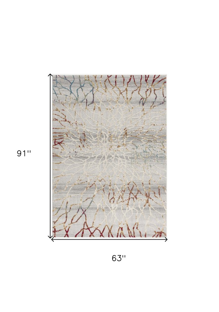 5' X 8' Gold And Ivory Abstract Branches Area Rug
