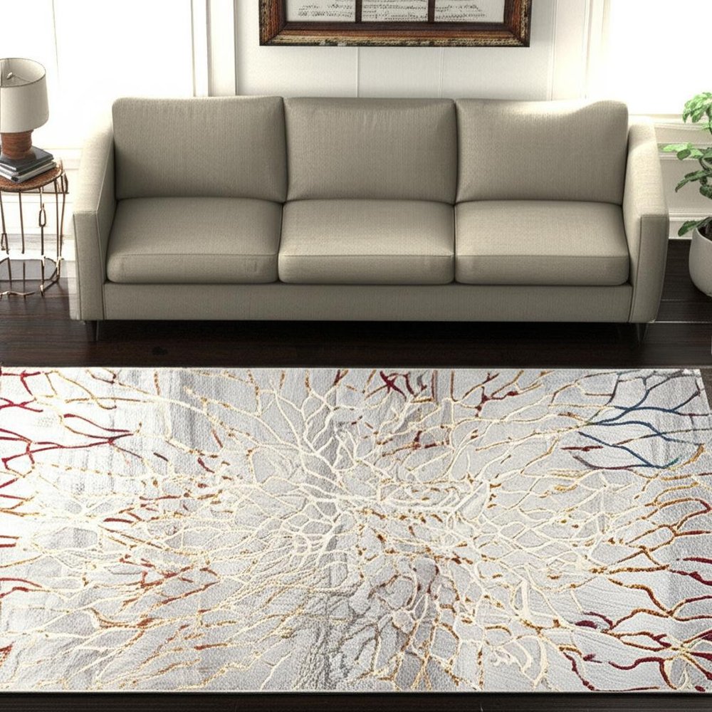 5' X 8' Gold And Ivory Abstract Branches Area Rug