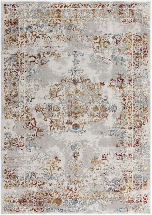 3' X 5' Gray And Beige Distressed Ornate Area Rug