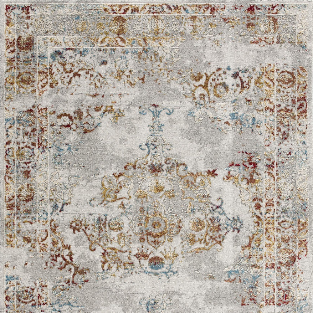 3' X 5' Gray And Beige Distressed Ornate Area Rug