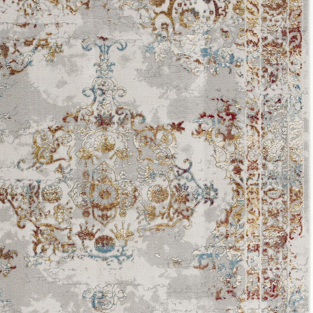 3' X 5' Gray And Beige Distressed Ornate Area Rug