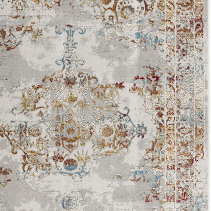 3' X 5' Gray And Beige Distressed Ornate Area Rug