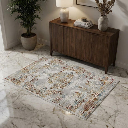3' X 5' Gray And Beige Distressed Ornate Area Rug
