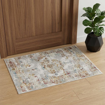 3' X 5' Gray And Beige Distressed Ornate Area Rug