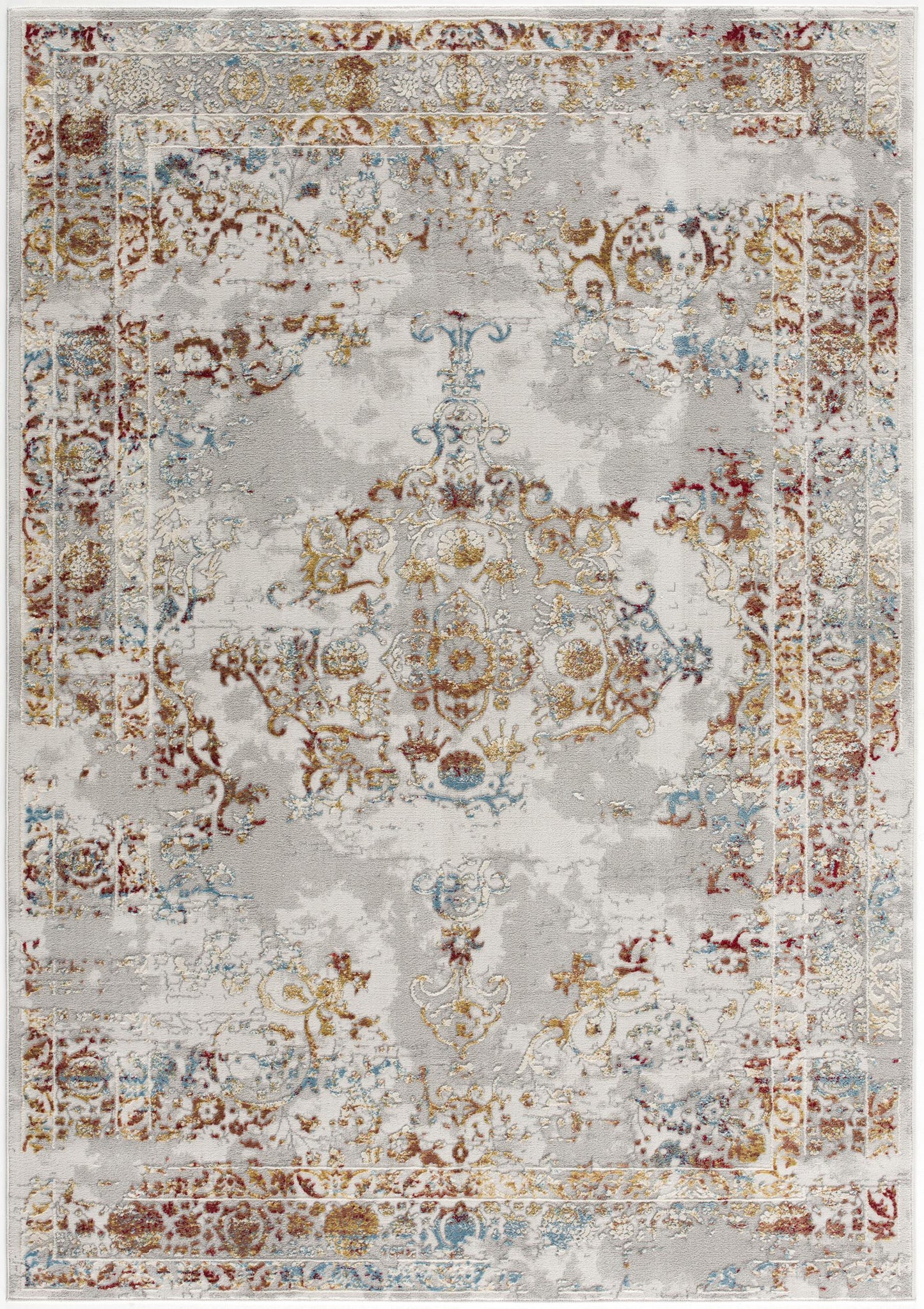 3' X 5' Gray And Beige Distressed Ornate Area Rug