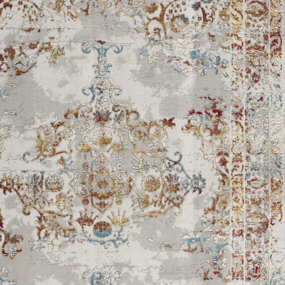 3' X 5' Gray And Beige Distressed Ornate Area Rug