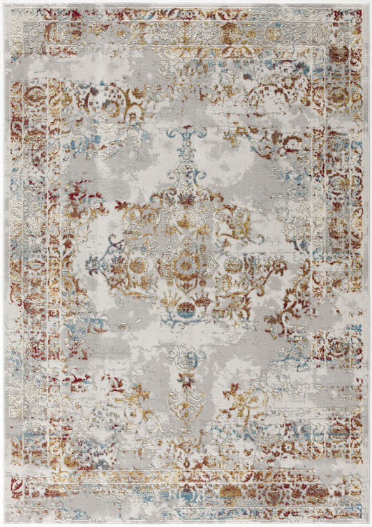 4' X 6' Gray And Beige Distressed Ornate Area Rug