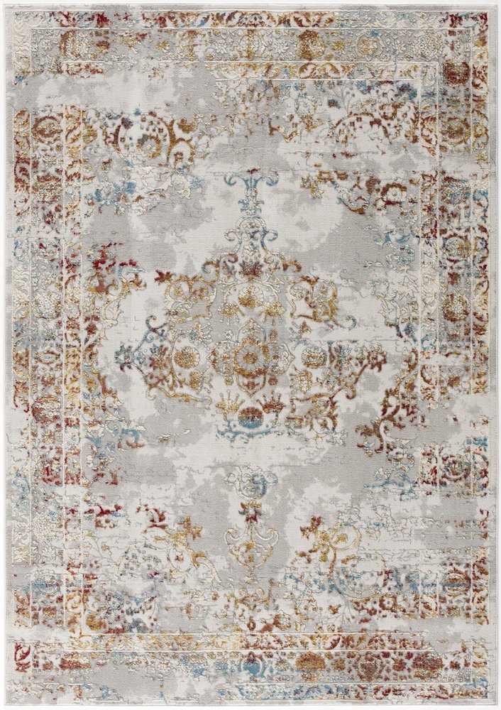 3' X 5' Gray And Beige Distressed Ornate Area Rug