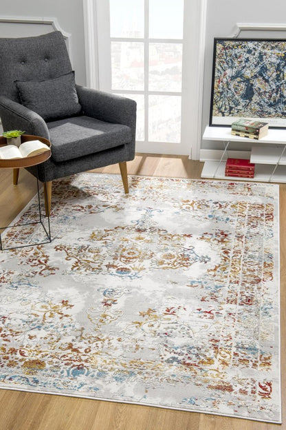 3' X 5' Gray And Beige Distressed Ornate Area Rug