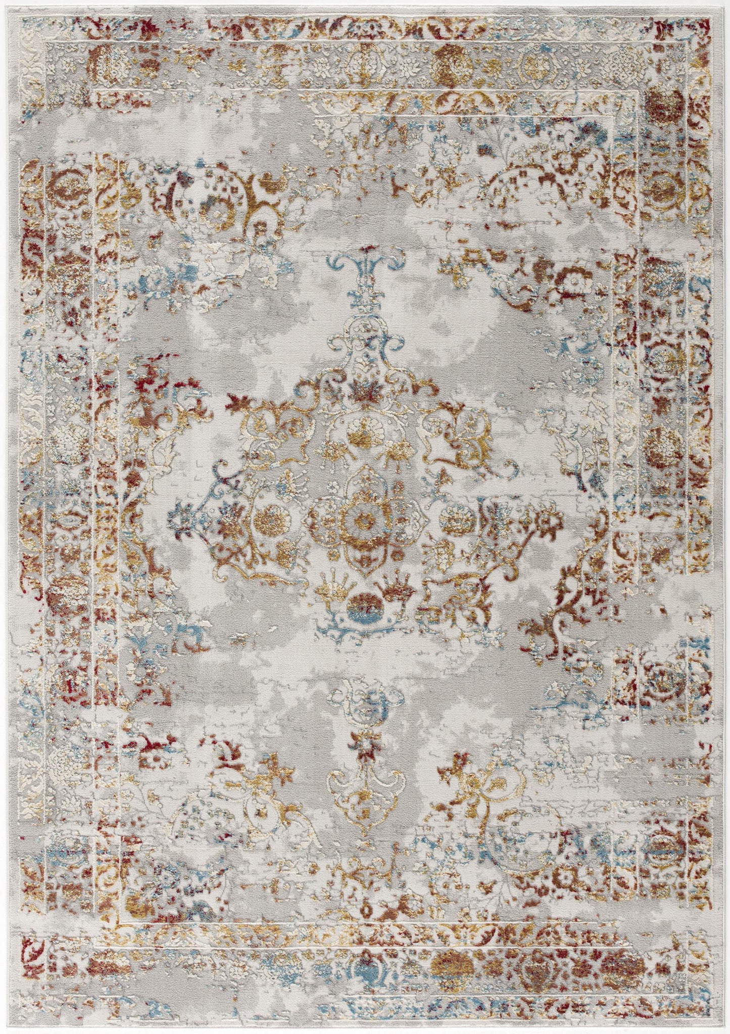 3' X 5' Gray And Beige Distressed Ornate Area Rug