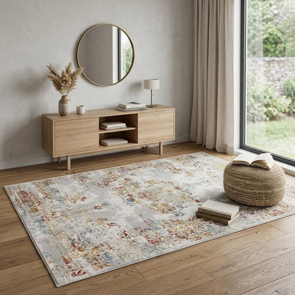 3' X 5' Gray And Beige Distressed Ornate Area Rug