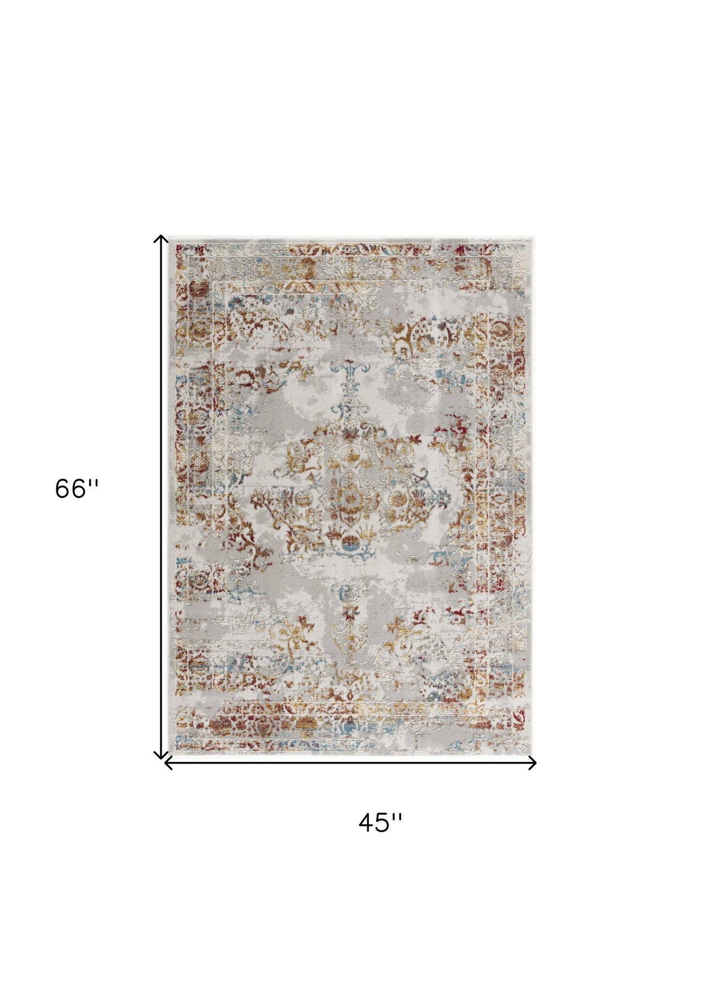 3' X 5' Gray And Beige Distressed Ornate Area Rug