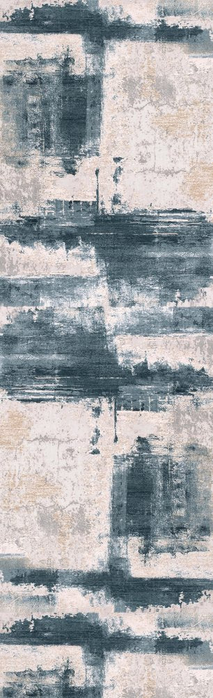 6' X 9' Blue And Ivory Abstract Dhurrie Area Rug