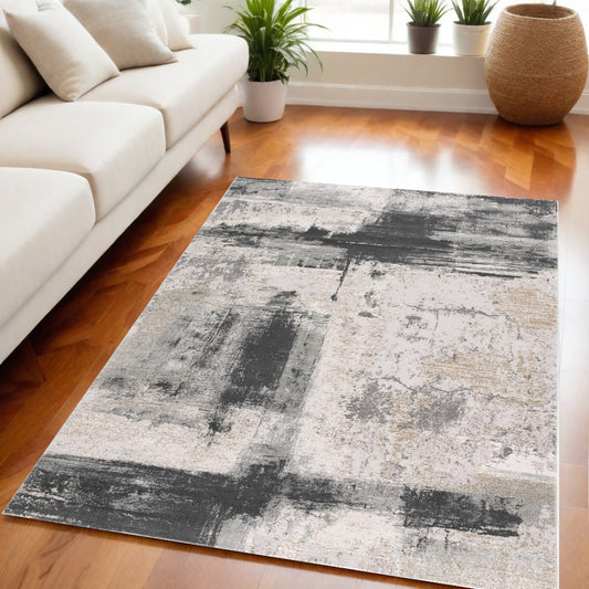 5' X 7' Gray And Ivory Abstract Dhurrie Area Rug