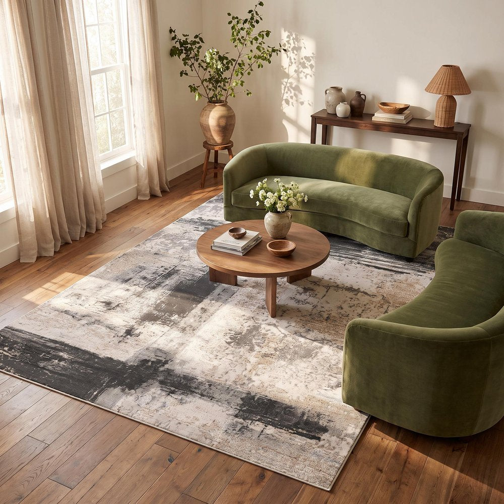 5' X 7' Gray And Ivory Abstract Dhurrie Area Rug