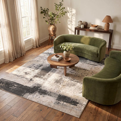 5' X 7' Gray And Ivory Abstract Dhurrie Area Rug