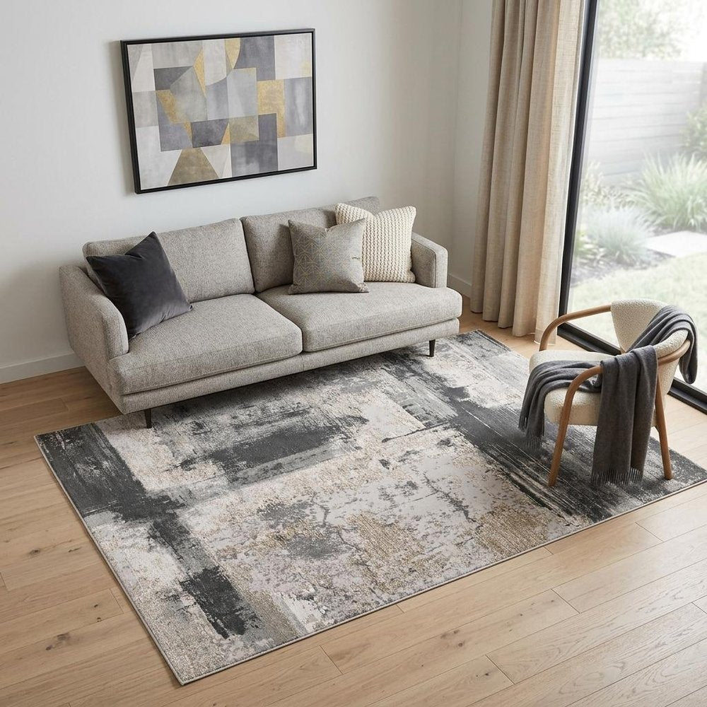 5' X 7' Gray And Ivory Abstract Dhurrie Area Rug