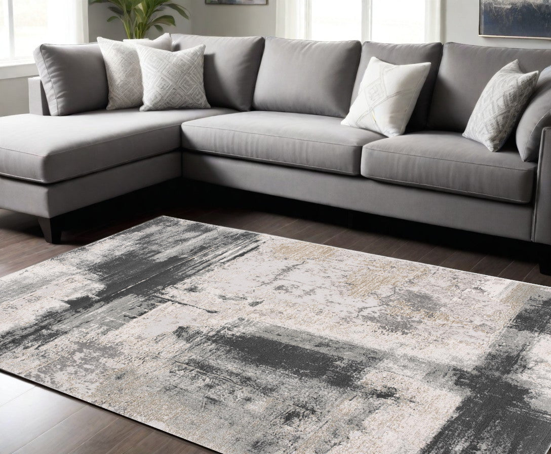 5' X 7' Gray And Ivory Abstract Dhurrie Area Rug