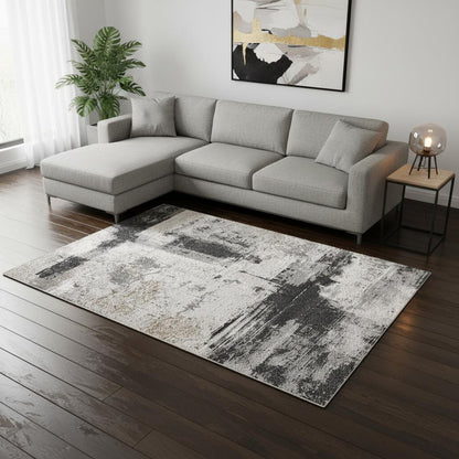 5' X 7' Gray And Ivory Abstract Dhurrie Area Rug