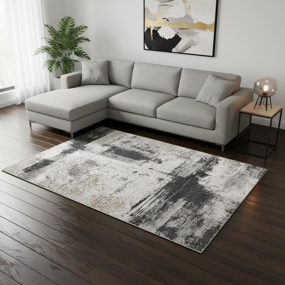 5' X 7' Gray And Ivory Abstract Dhurrie Area Rug