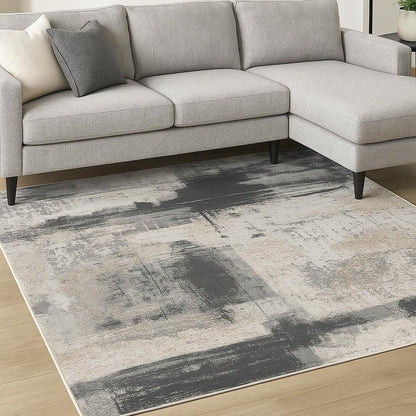 5' X 7' Gray And Ivory Abstract Dhurrie Area Rug