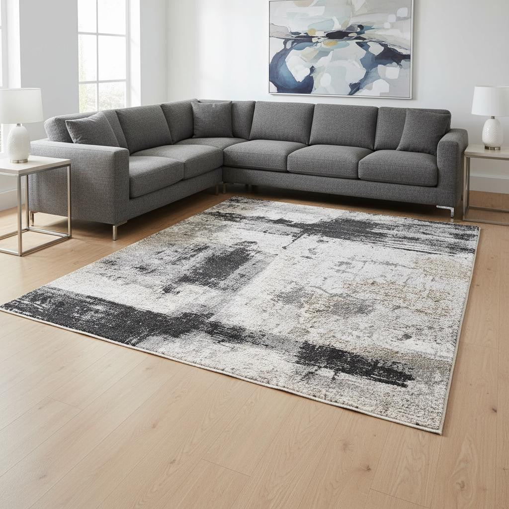 5' X 7' Gray And Ivory Abstract Dhurrie Area Rug