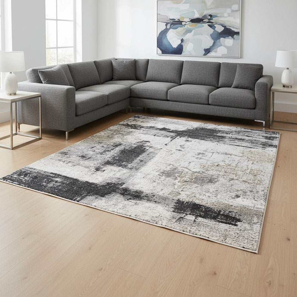 5' X 7' Gray And Ivory Abstract Dhurrie Area Rug
