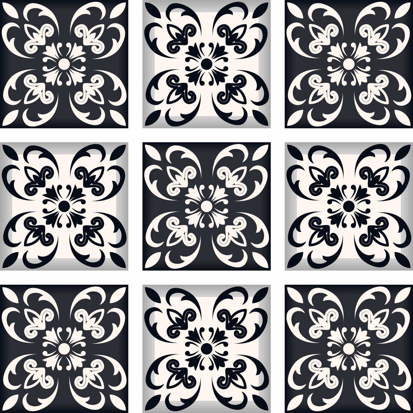 4" X 4" Black And White Quatro Peel And Stick Removable Tiles