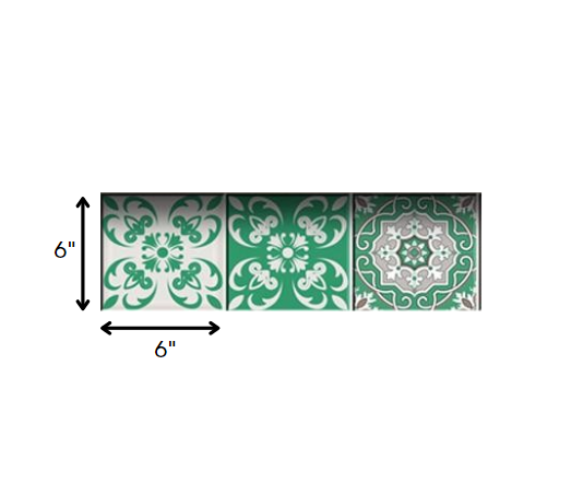 4" X 4" Green And White Mosaic Peel And Stick Removable Tiles
