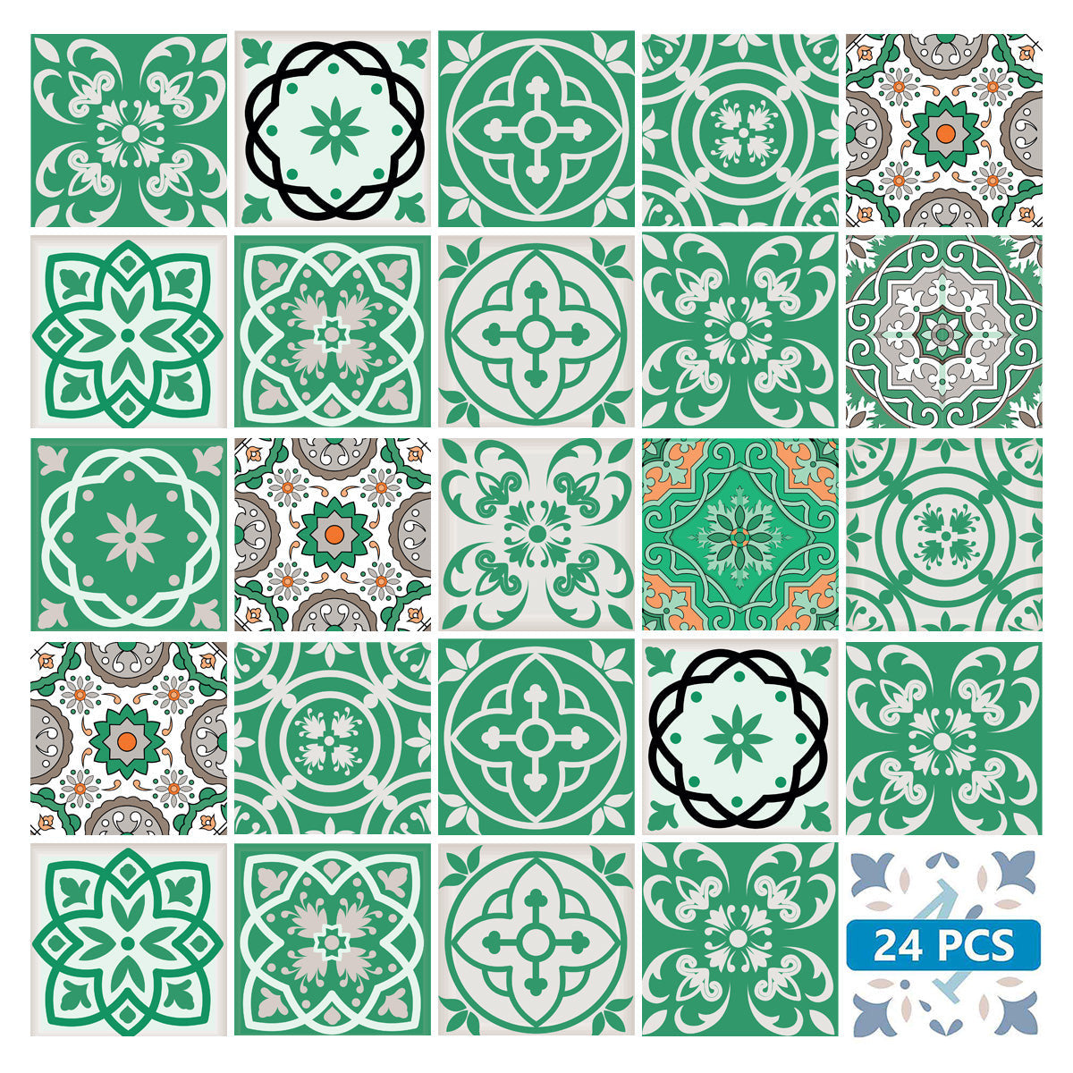 4" X 4" Green And White Mosaic Peel And Stick Removable Tiles