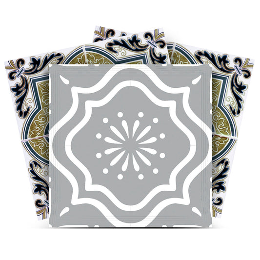 4" X 4" Vintage Sage Medallion Peel And Stick Removable Tiles