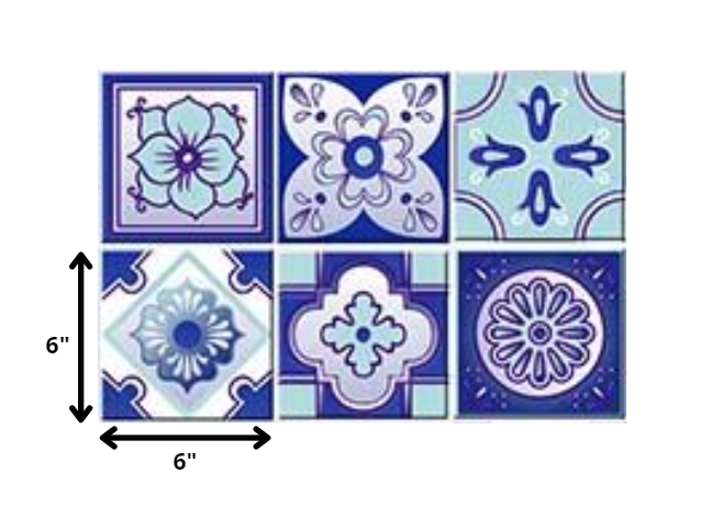 4" X 4" Vintage Turq Blue And White Peel And Stick Removable Tiles
