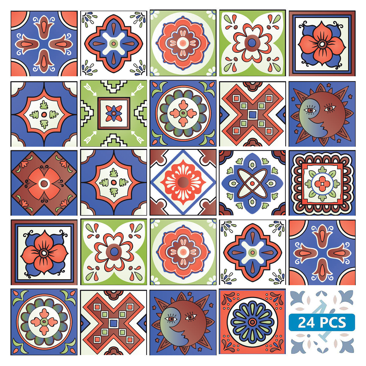 4" X 4" Mediterra Terra Cotta Mosaic Peel And Stick Removable Tiles