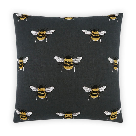 D.V. KAP HOME   24" x 24" Busy Bee Pillow - Charcoal Novelty, Embroidery    - 3914-C-2424