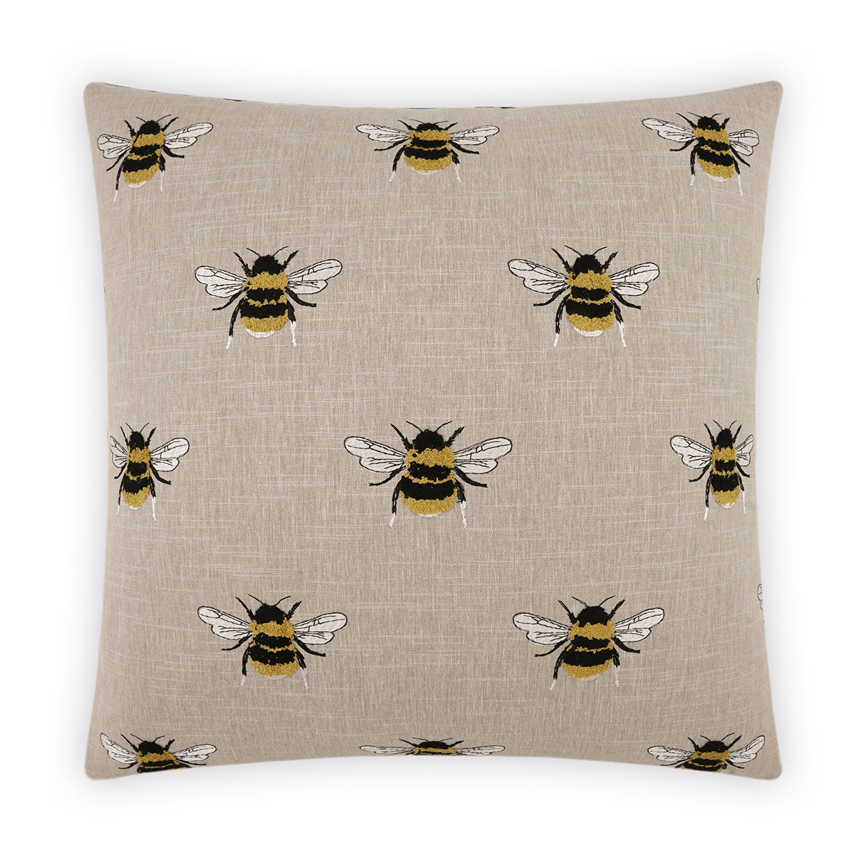 D.V. KAP HOME   24" x 24" Busy Bee Pillow - Linen Novelty, Embroidery    - 3914-L-2424