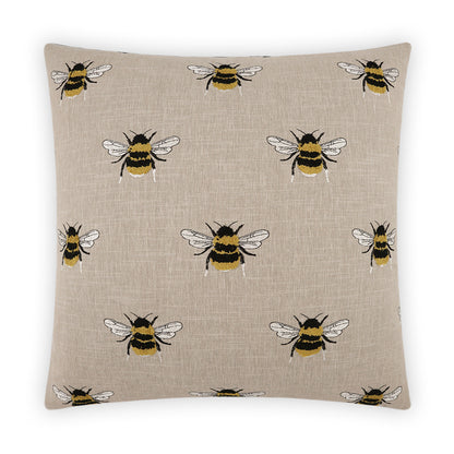 D.V. KAP HOME   24" x 24" Busy Bee Pillow - Linen Novelty, Embroidery    - 3914-L-2424
